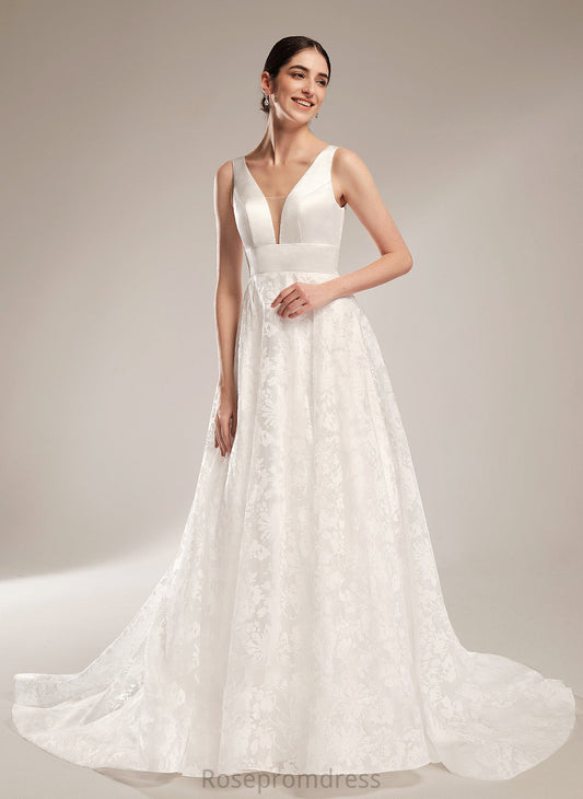 Chapel Wedding Dresses V-neck Ball-Gown/Princess Train Dress Aiyana Wedding