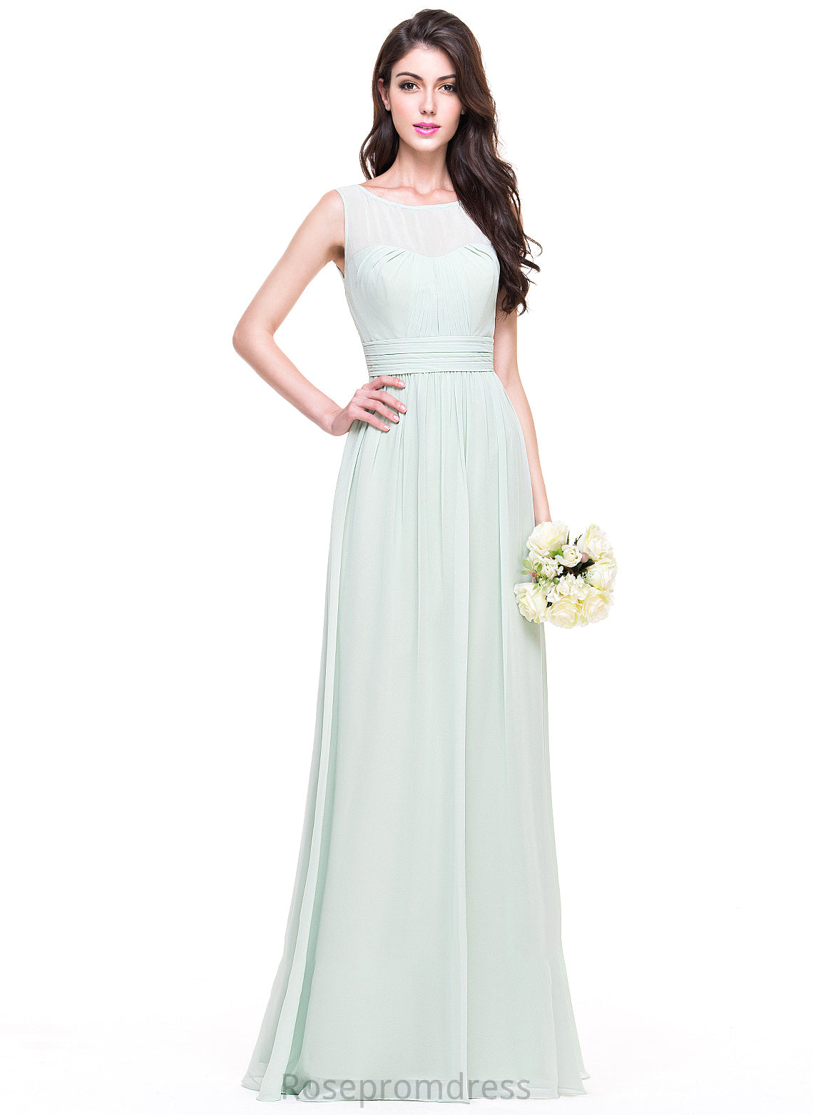 Length ScoopNeck Floor-Length Silhouette Ruffle Fabric Neckline A-Line Embellishment Anika V-Neck Sleeveless Bridesmaid Dresses