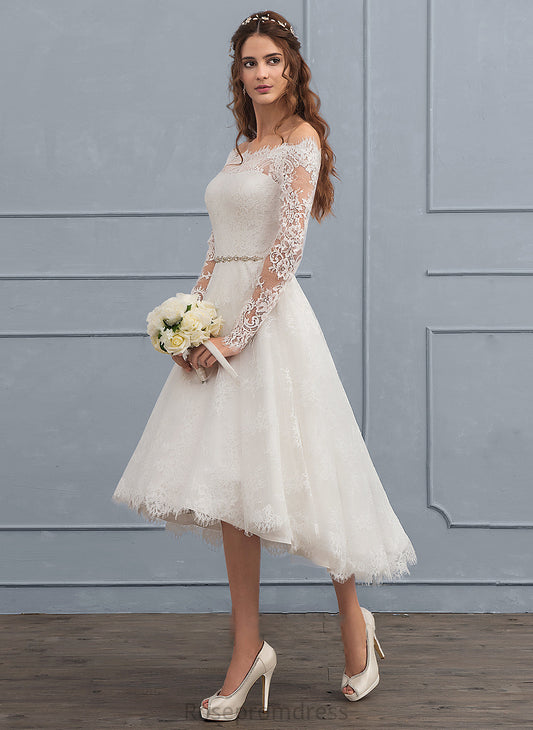 Phoebe With Dress Wedding Wedding Dresses Asymmetrical A-Line Beading Lace