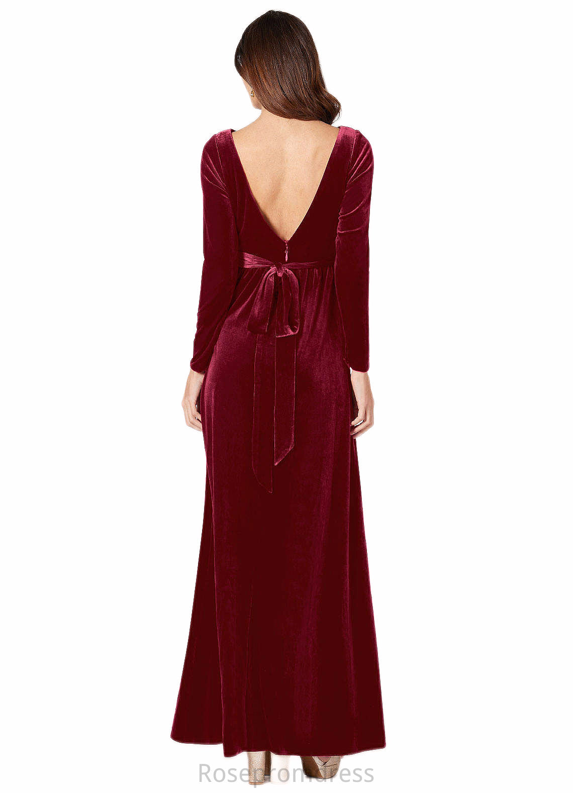 Alia A-Line Long Sleeve Velvet Floor-Length Dress SRSP0019799