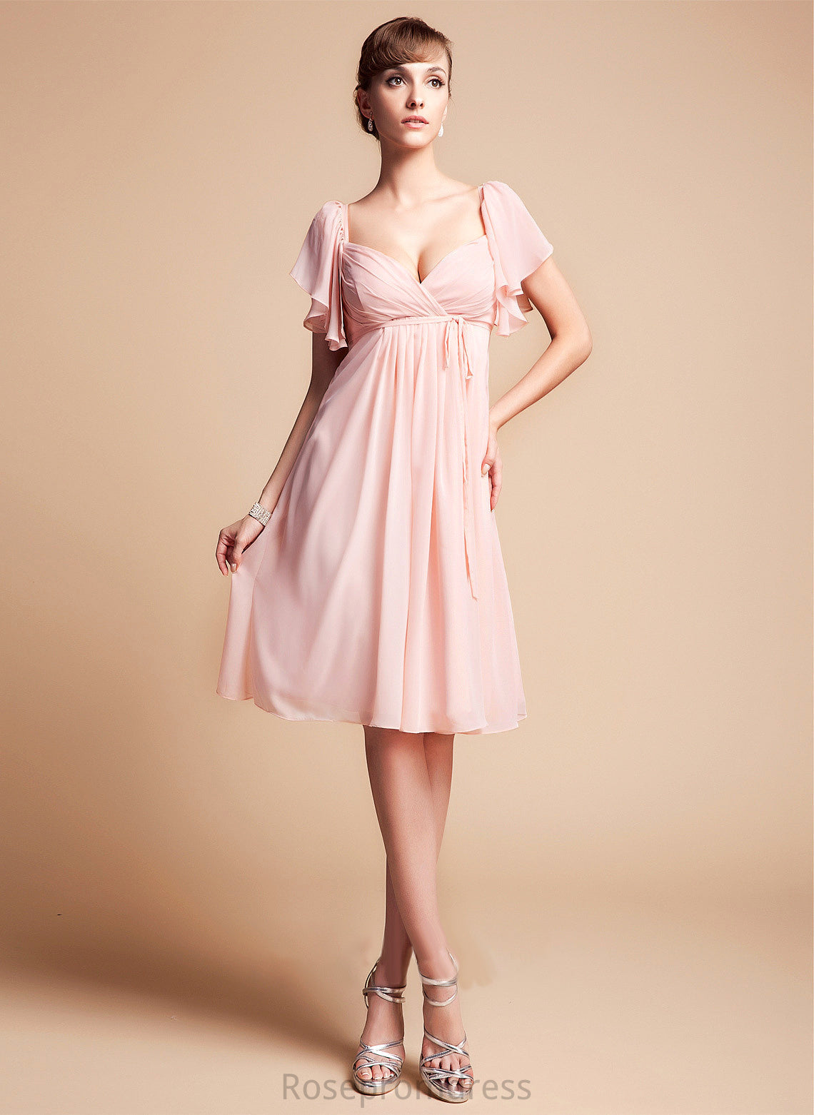 Empire Neckline Length Embellishment Fabric Silhouette CascadingRuffles Sweetheart Knee-Length Ashleigh Bridesmaid Dresses