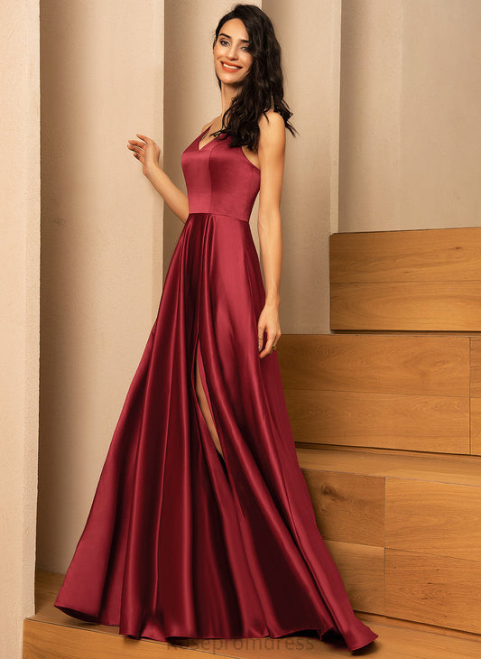 Prom Dresses Floor-Length Aiyana V-neck A-Line Satin