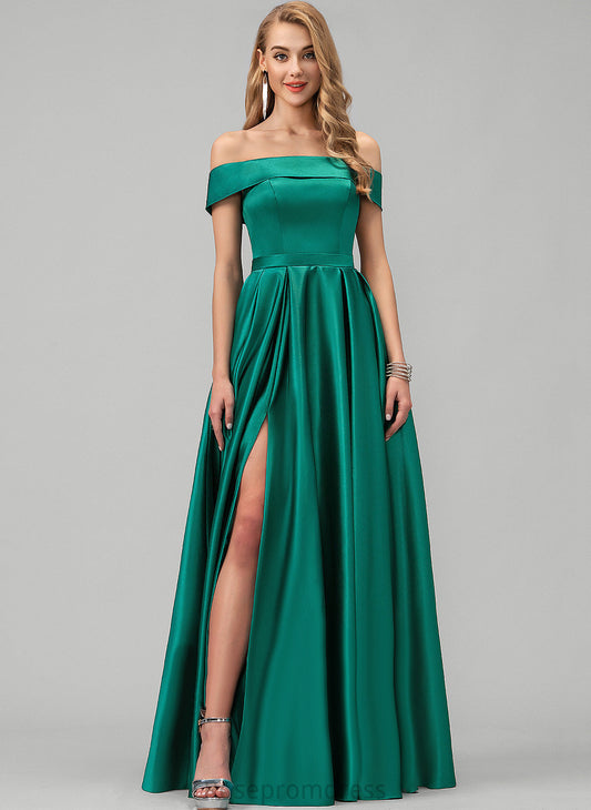 Satin Off-the-Shoulder Prom Dresses Floor-Length Mercedes Ball-Gown/Princess