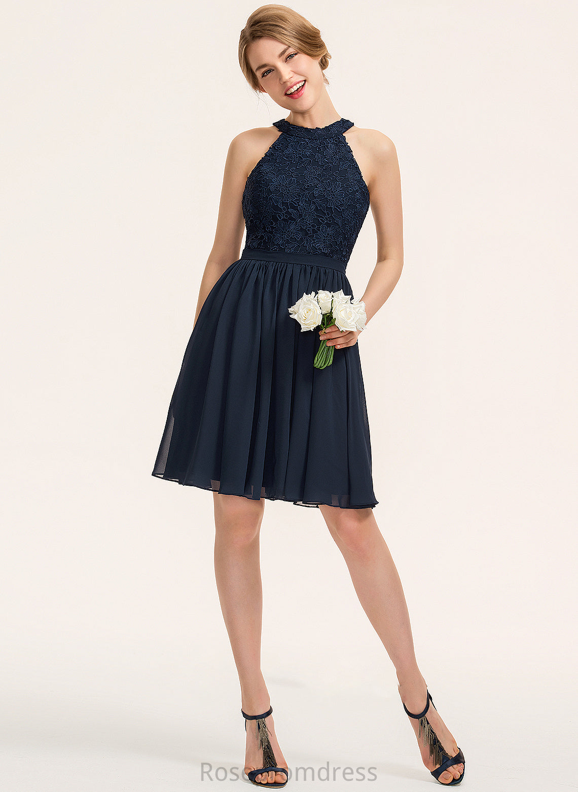 Ruffle ScoopNeck Silhouette Length Embellishment Neckline Fabric Knee-Length A-Line Lucy Natural Waist Floor Length Bridesmaid Dresses