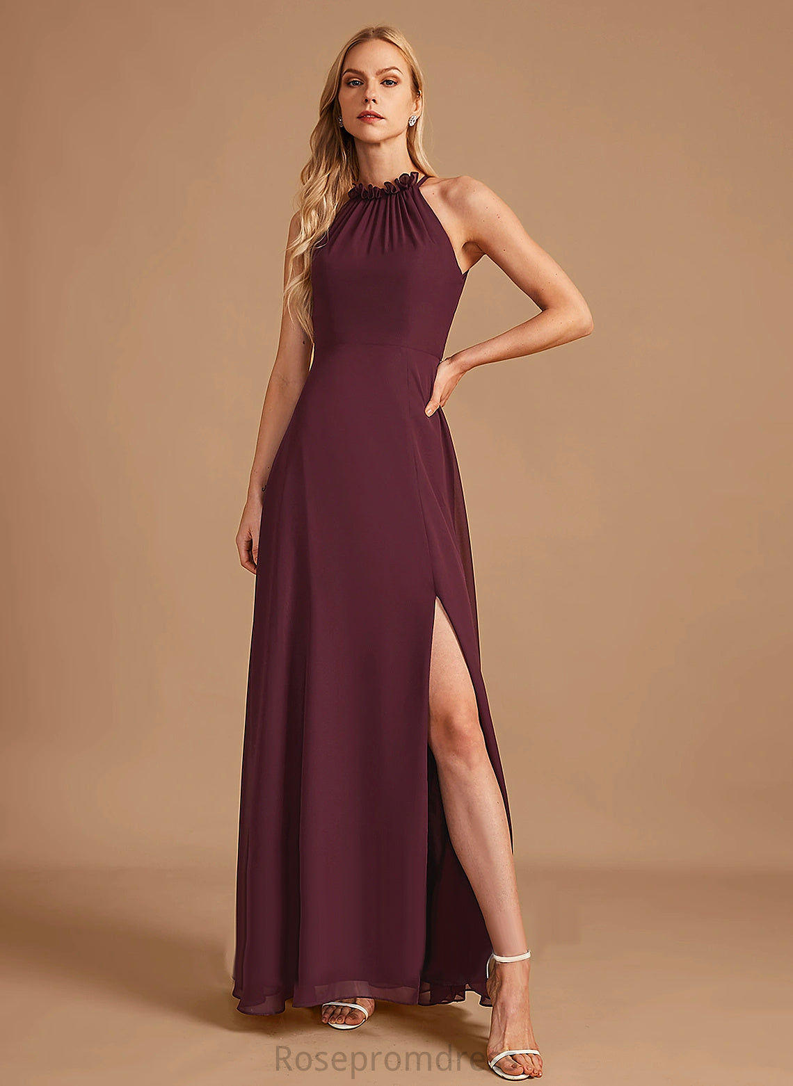 Silhouette Fabric Neckline HighNeck Floor-Length A-line Length Straps&Sleeves Judy Bridesmaid Dresses