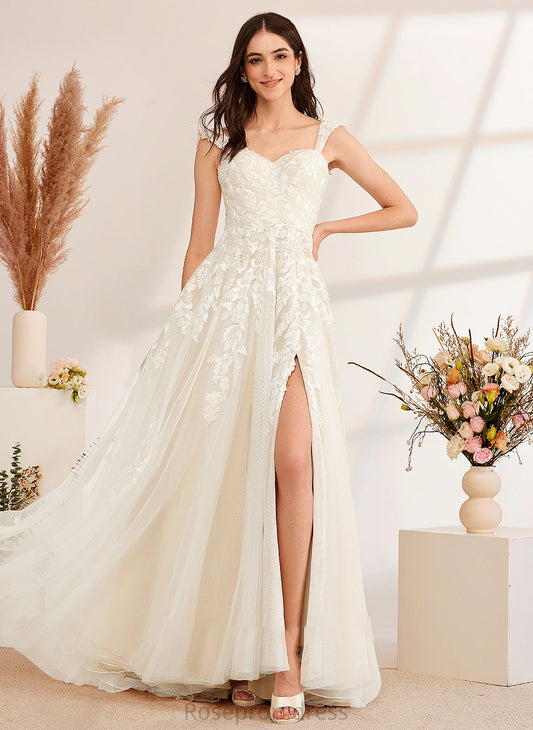 Muriel Beading Sequins A-Line Train Sweep Off-the-Shoulder Wedding Dresses Wedding Dress With
