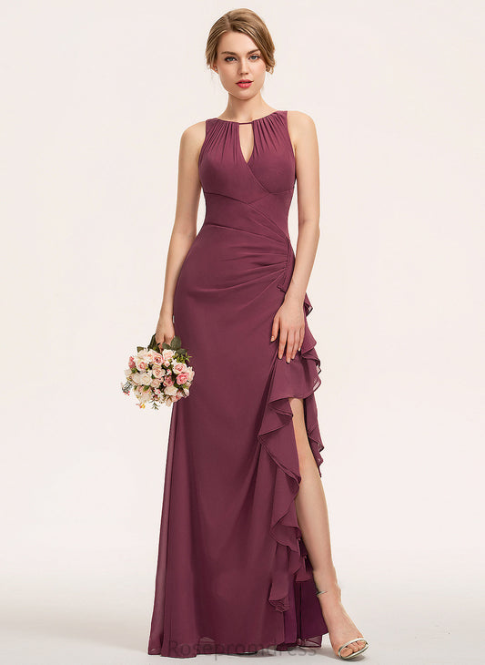 SplitFront CascadingRuffles Embellishment Length Silhouette Floor-Length Neckline ScoopNeck Fabric A-Line Cali Bridesmaid Dresses