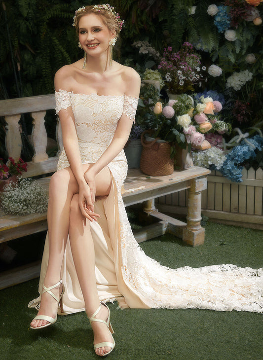 Off-the-Shoulder Trumpet/Mermaid Wedding Dresses Front With Court Wedding Savanah Dress Split Train Lace
