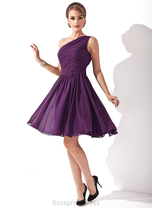 Knee-Length Bow(s) Embellishment A-Line Fabric Length Neckline Ruffle One-Shoulder Silhouette Mya Bridesmaid Dresses
