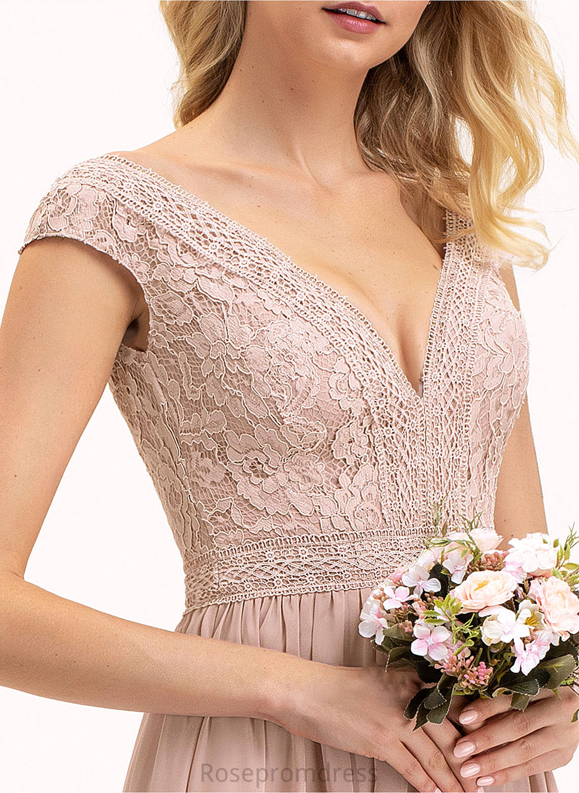 Silhouette Lace Straps Fabric A-Line Length V-neck Floor-Length Neckline Dixie V-Neck A-Line/Princess Bridesmaid Dresses