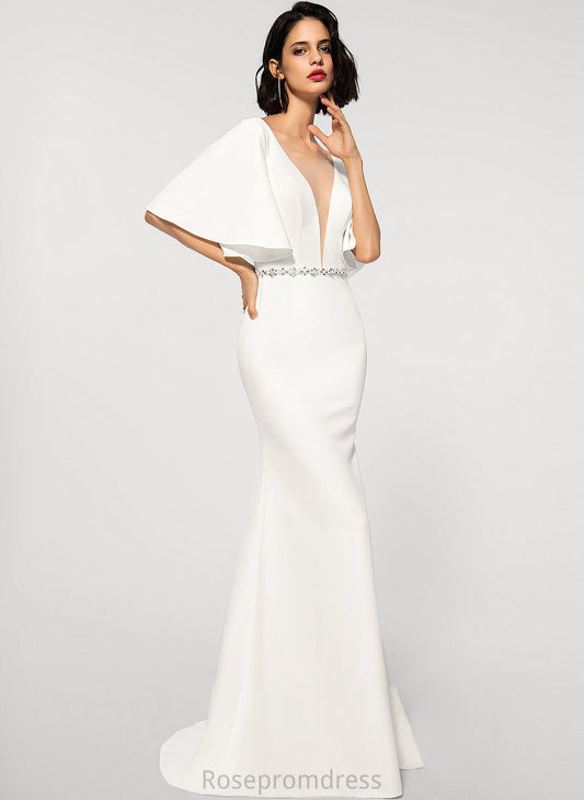 Daphne Beading Stretch Dress Wedding With Crepe Trumpet/Mermaid Wedding Dresses Sweep V-neck Train