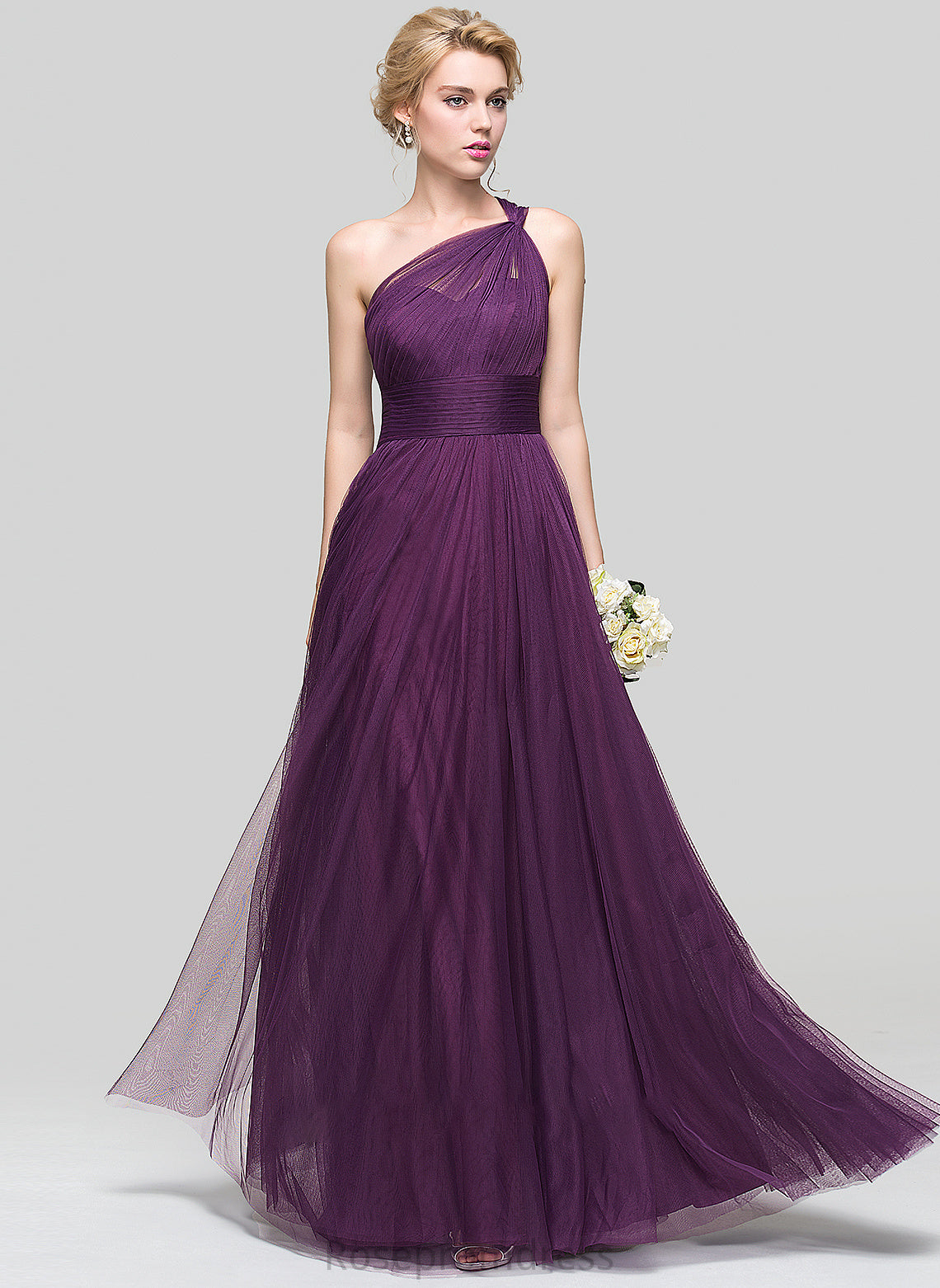 Length A-Line Fabric Silhouette Embellishment Neckline One-Shoulder Floor-Length Ruffle Yvonne Bridesmaid Dresses