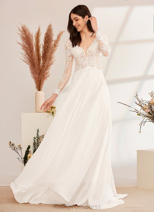 Beading Roberta A-Line Wedding Dresses With V-neck Wedding Sweep Train Dress