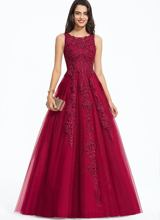 Prom Dresses Sweep Ball-Gown/Princess Scoop Beading Tulle Train Lace Caroline With