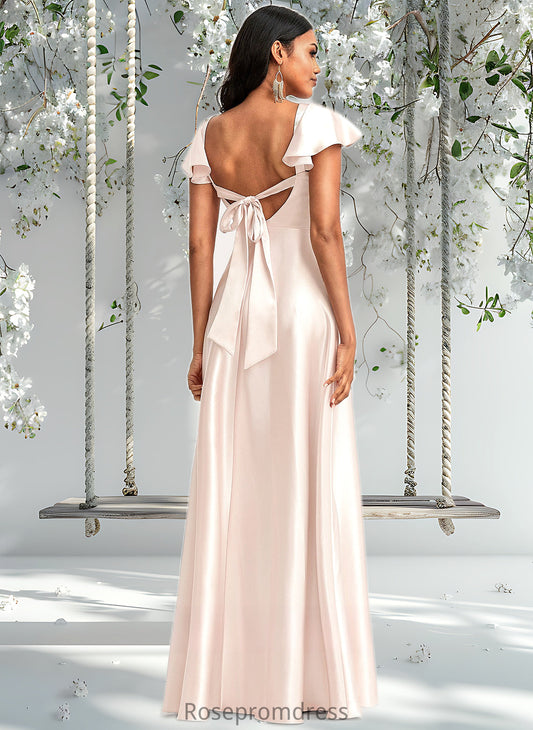 Thelma A-line V-Neck Floor-Length Stretch Satin Bridesmaid Dress With Bow DSP0025759