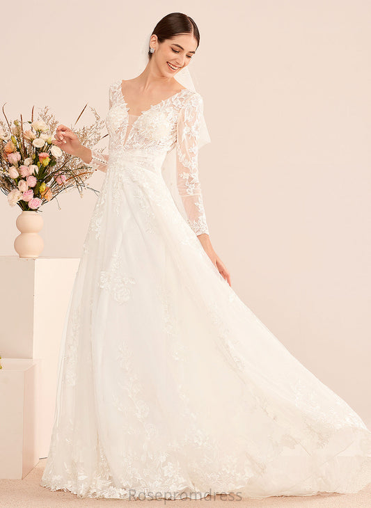 Sequins With Court Wedding Train V-neck Wedding Dresses Maci A-Line Dress Beading
