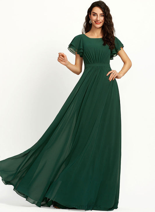 Floor-Length Neckline Ruffle Length A-Line Silhouette ScoopNeck Fabric Embellishment Erika Spandex Natural Waist Bridesmaid Dresses
