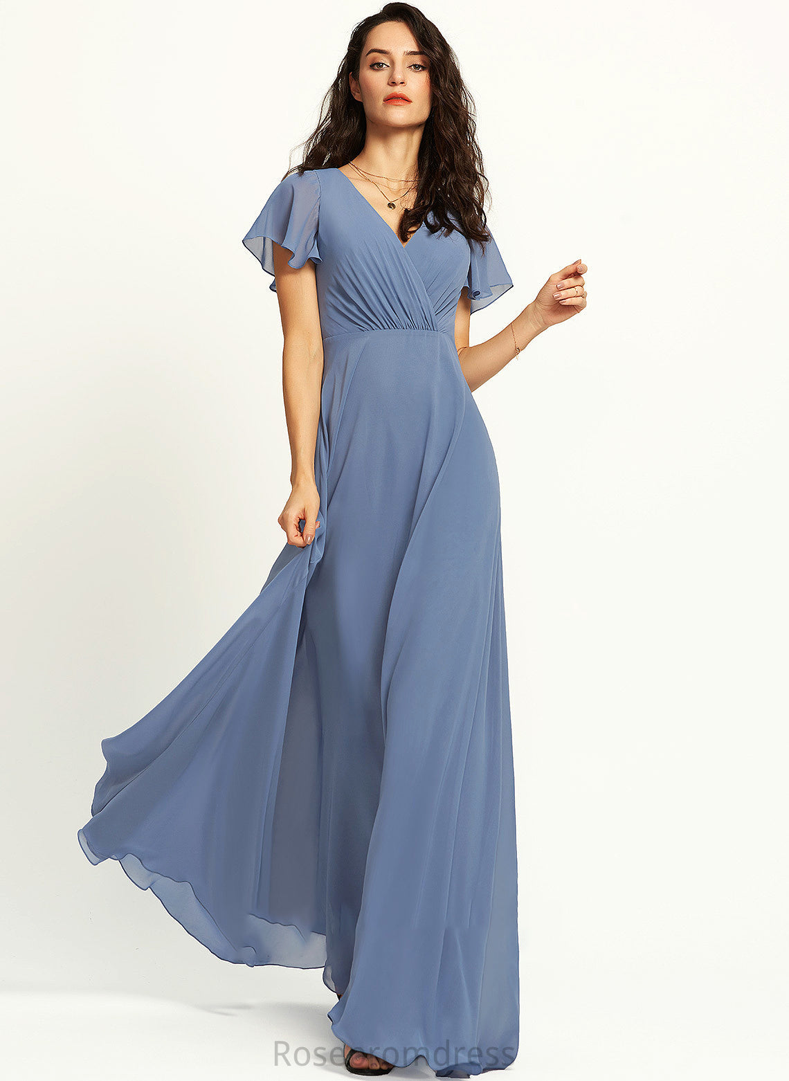 Floor-Length Lace A-Line Silhouette Neckline Length V-neck Embellishment Fabric Regan Spaghetti Staps Floor Length Bridesmaid Dresses