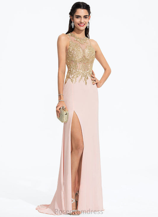 Neck Scoop Train Valeria Sheath/Column Sweep With Jersey Lace Prom Dresses Sequins