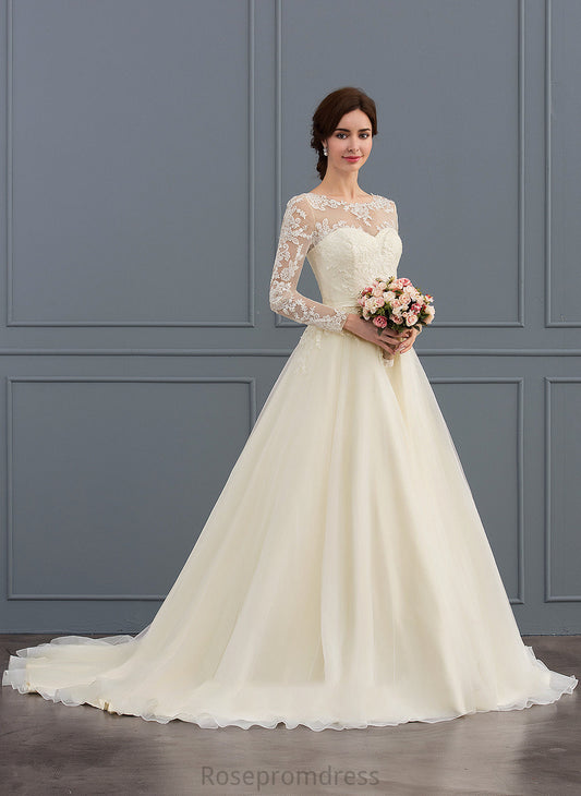 Lace Wedding Dresses Abby Court Ball-Gown/Princess Tulle Train Dress Wedding With Sequins Beading Illusion