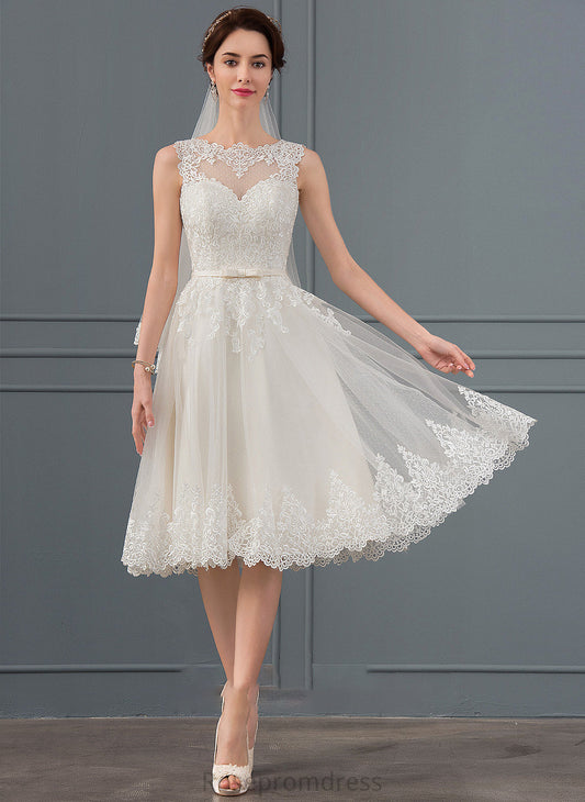 Dress Illusion Bow(s) Wedding Dresses With A-Line Wedding Knee-Length Tulle Delaney