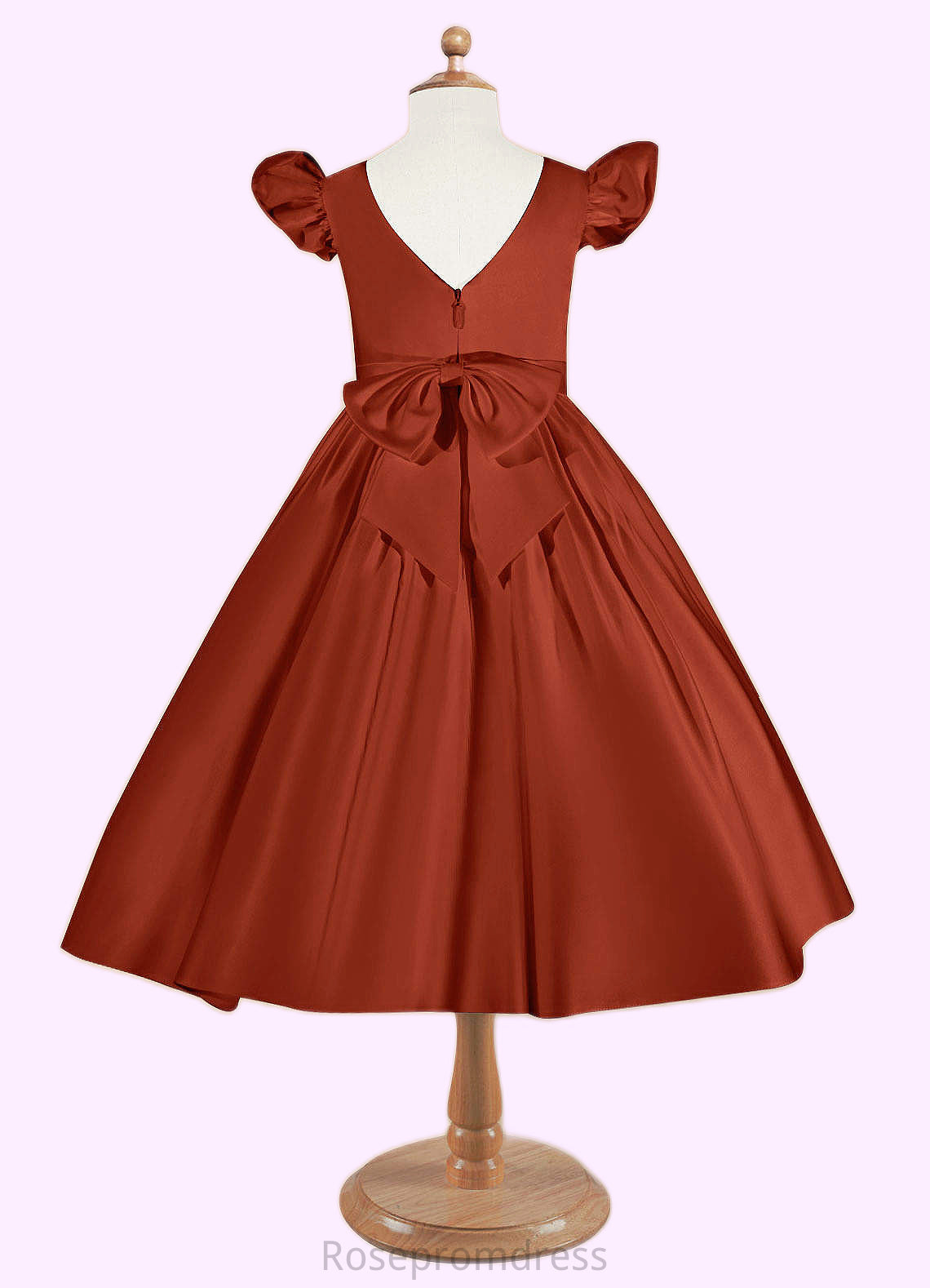 Val Ball-Gown Bow Matte Satin Tea-Length Dress SRSP0020248