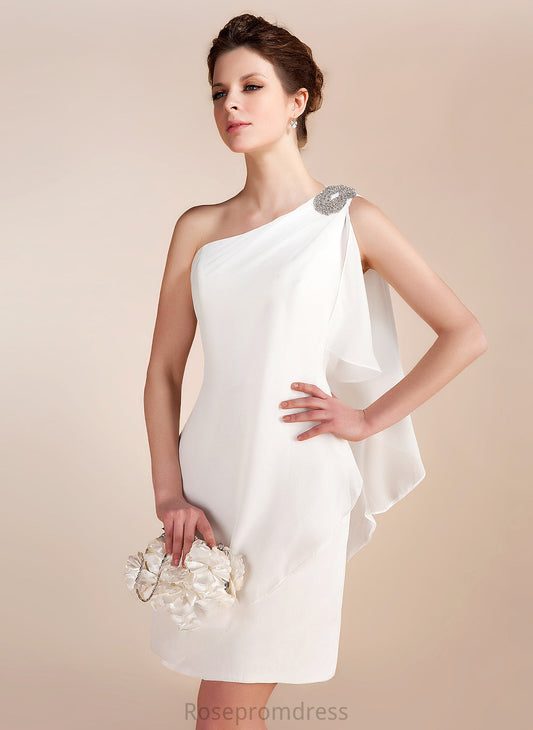 Short/Mini Beading Wedding Dresses Dress Ruffles Wedding Chiffon Sheath/Column Cascading One-Shoulder With Violet