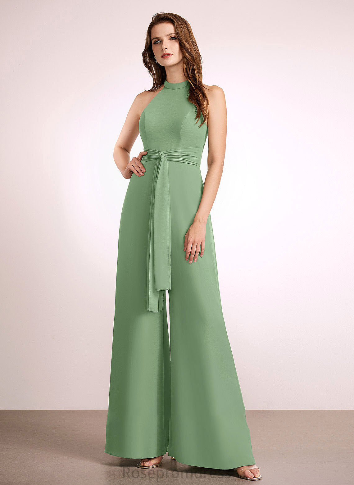 Embellishment Straps Bow(s) Floor-Length Neckline Length HighNeck Fabric Meredith A-Line/Princess Floor Length Natural Waist Bridesmaid Dresses