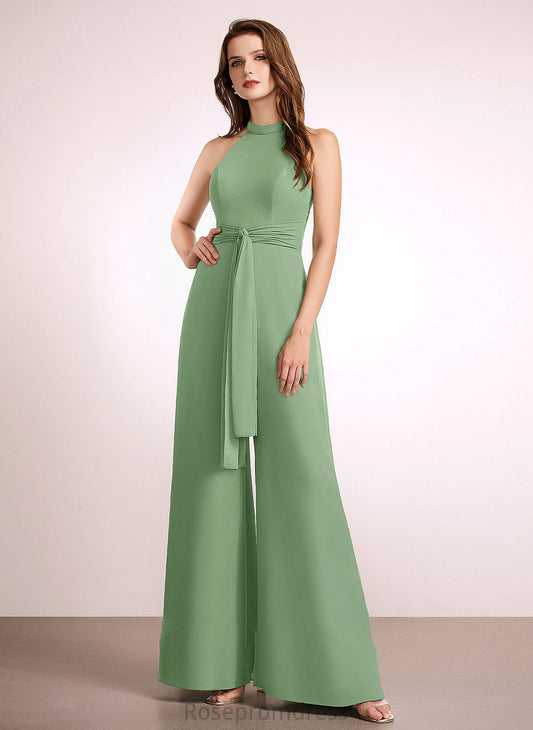 Embellishment Straps Bow(s) Floor-Length Neckline Length HighNeck Fabric Meredith A-Line/Princess Floor Length Natural Waist Bridesmaid Dresses