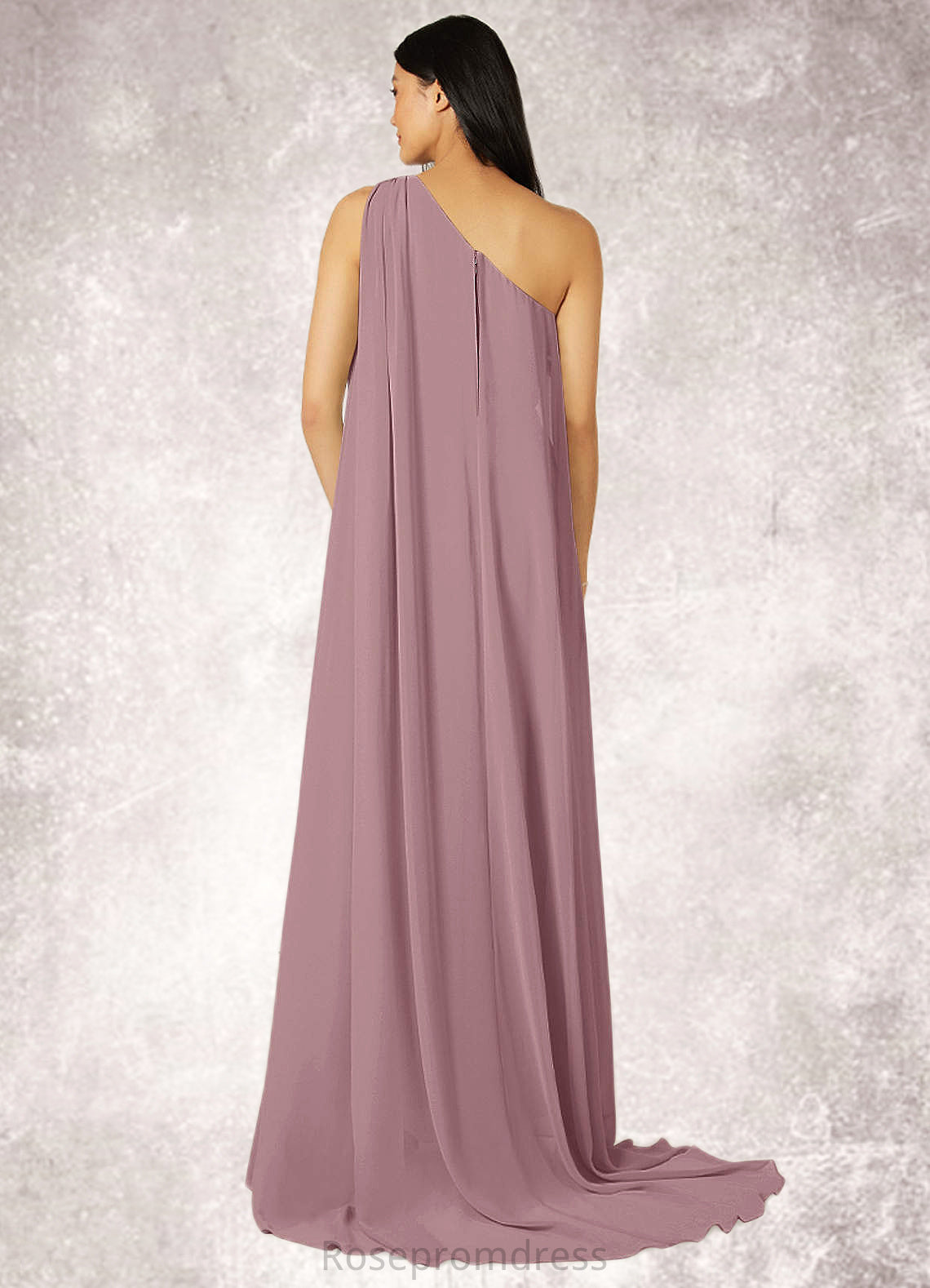 Kyla Mermaid One Shoulder Chiffon Chapel Train Dress SRSP0019739