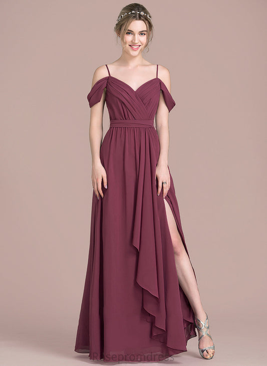 Length Floor-Length Neckline V-neck Fabric Bow(s) Embellishment A-Line CascadingRuffles Silhouette SplitFront Tess Bridesmaid Dresses