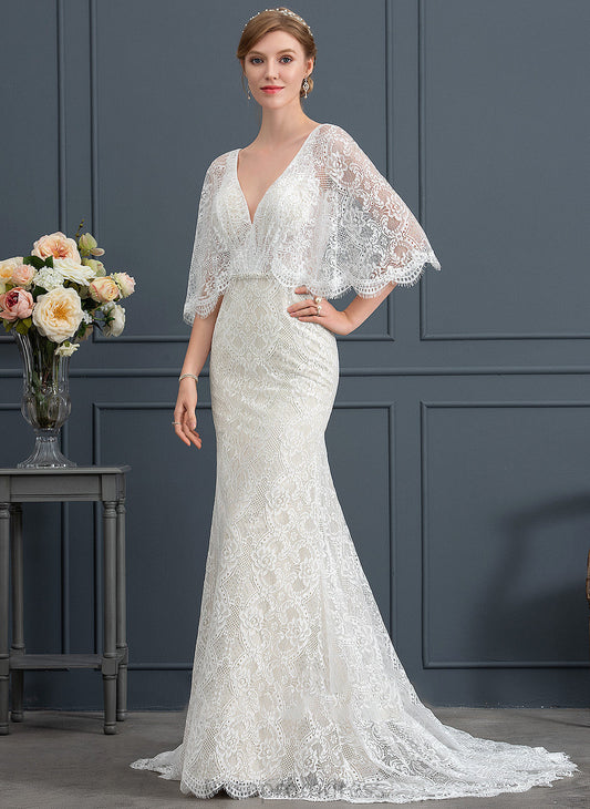 Sequins With Sweep Train Wedding Lace Wedding Dresses Dress Alexus V-neck Trumpet/Mermaid Beading