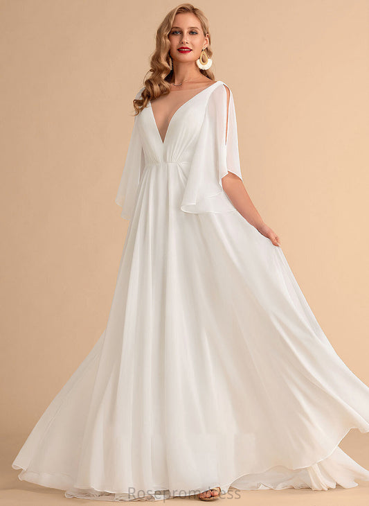 Monserrat Sweep Train Chiffon A-Line V-neck Wedding Wedding Dresses Dress