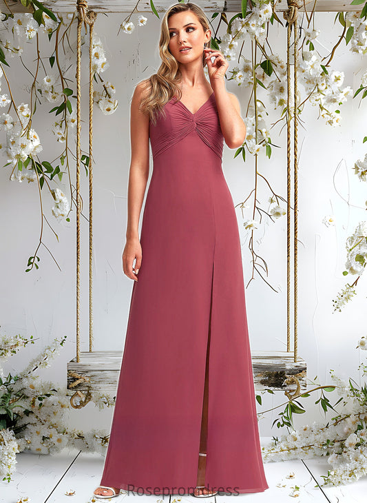 Sally A-line V-Neck Floor-Length Chiffon Bridesmaid Dress DSP0025753