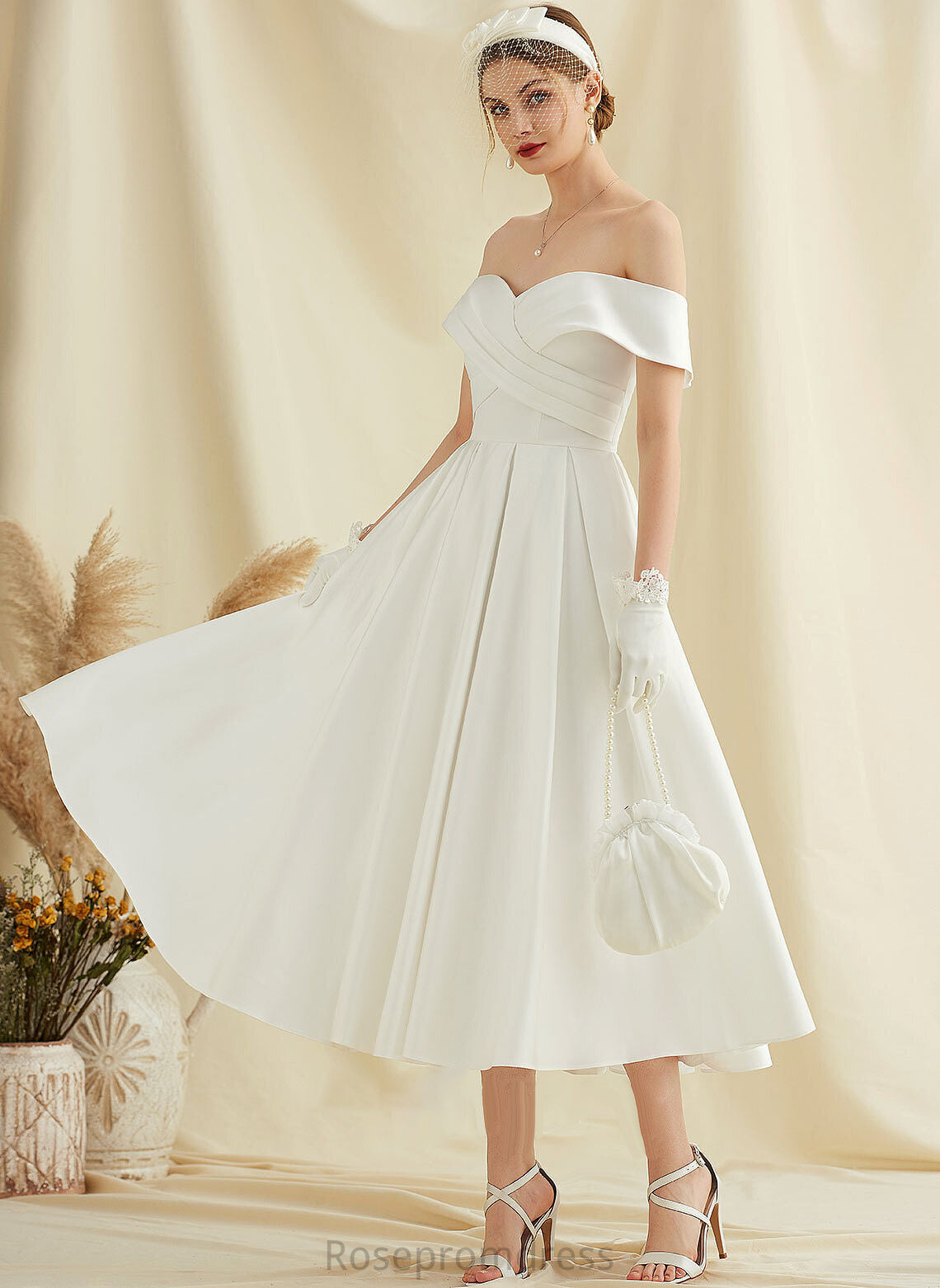 Satin Pockets A-Line Dress Tea-Length Juliana With Wedding Wedding Dresses