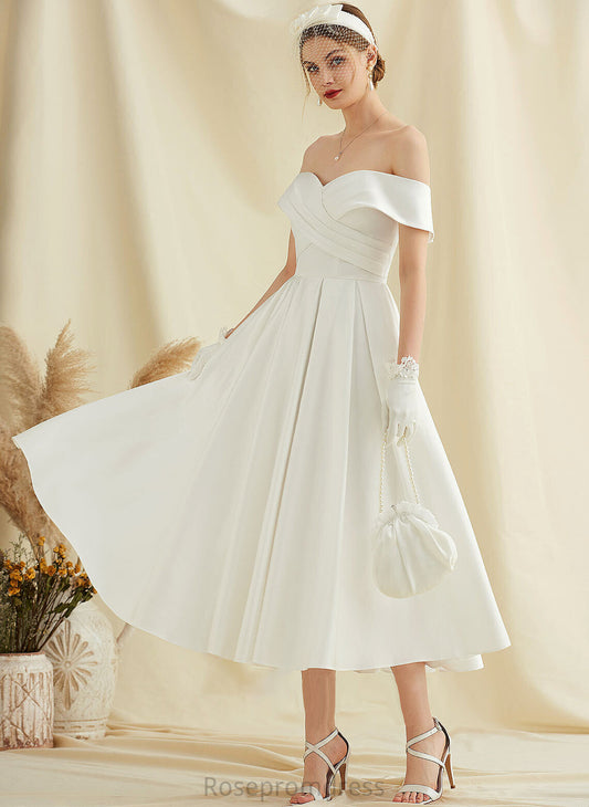 Satin Pockets A-Line Dress Tea-Length Juliana With Wedding Wedding Dresses