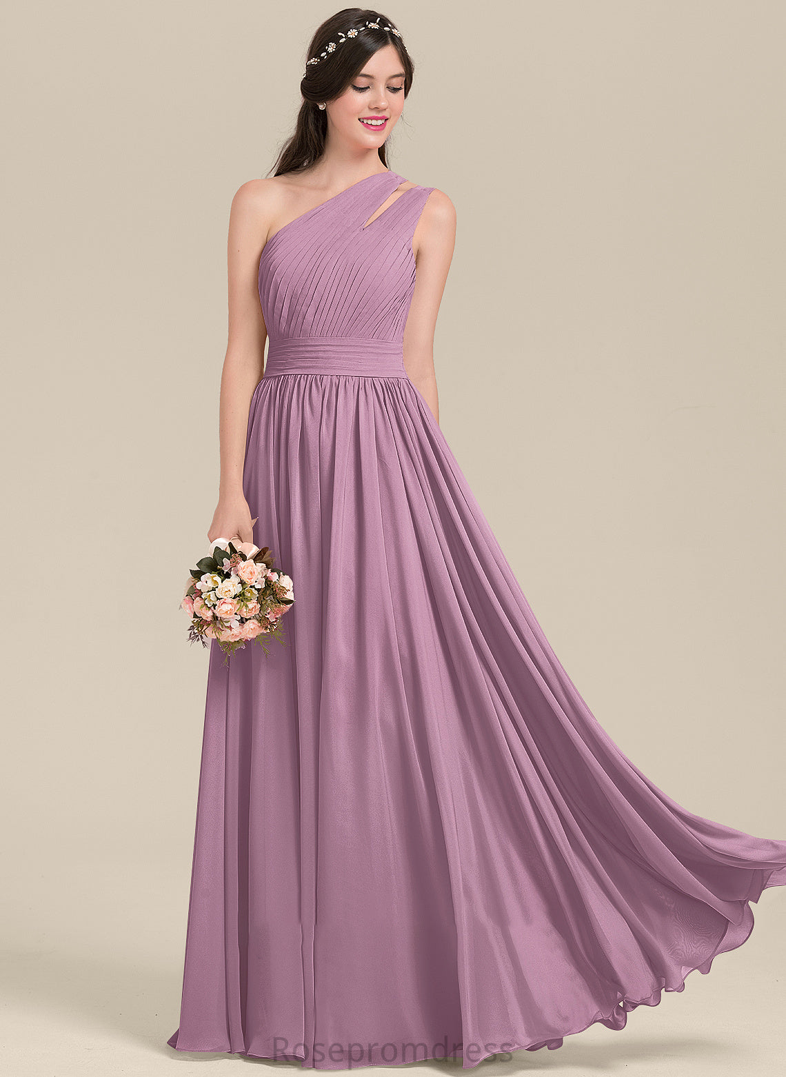 Embellishment Silhouette One-Shoulder Ruffle Length Fabric Neckline Floor-Length A-Line Lorelei Sleeveless A-Line/Princess Bridesmaid Dresses