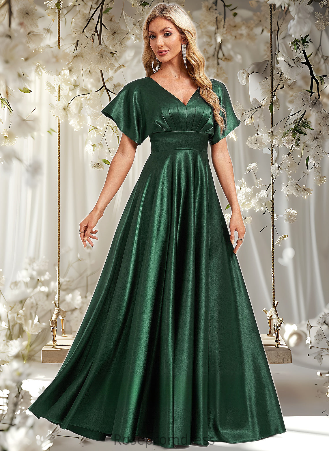 Haley A-line V-Neck Floor-Length Stretch Satin Bridesmaid Dress DSP0025782
