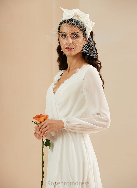 Floor-Length Wedding Split Dress Wedding Dresses V-neck Front Lace Brenda With A-Line