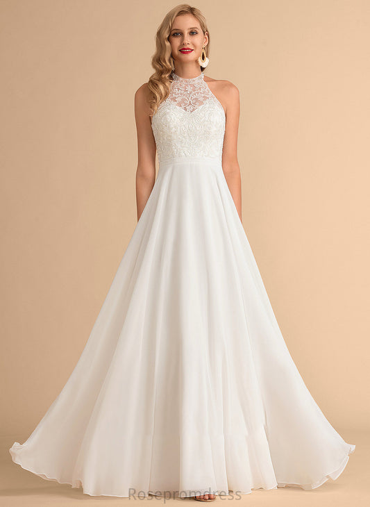 A-Line Danika High Wedding Dresses Wedding Floor-Length Dress Neck Chiffon
