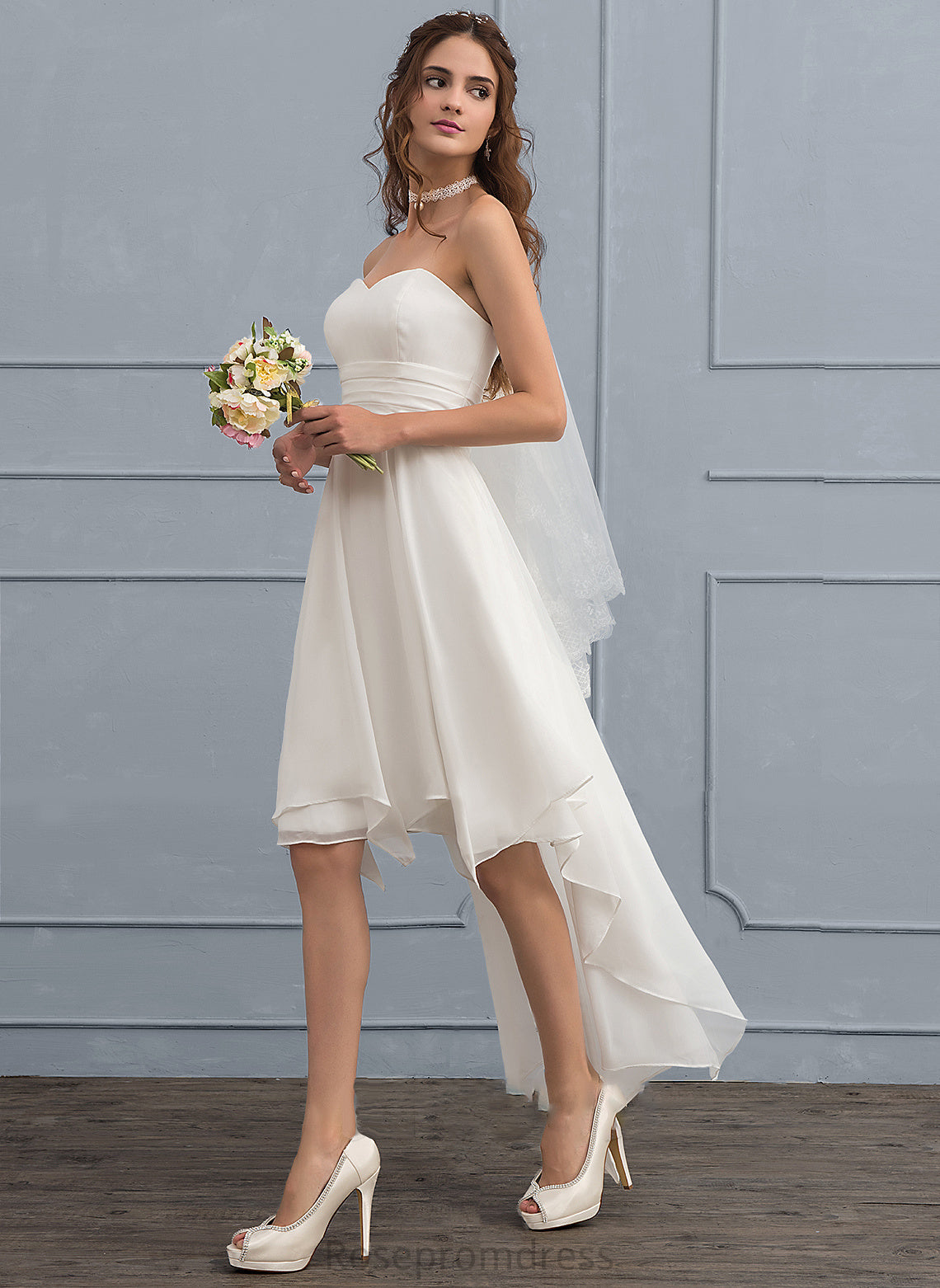 Ruffle With Dress Wedding Dresses Chiffon Wedding Sweetheart Kayden A-Line Asymmetrical