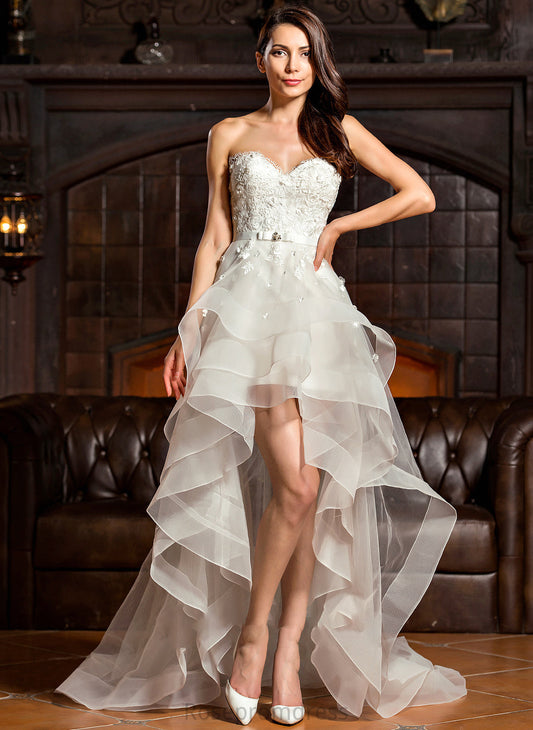 Bow(s) Asymmetrical Tulle Reyna Wedding Wedding Dresses Beading Sweetheart Dress With A-Line