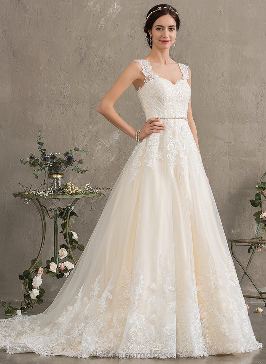 Sequins Wedding Dresses Tulle Wedding Ball-Gown/Princess Dress Harper Train Sweetheart Court With Beading