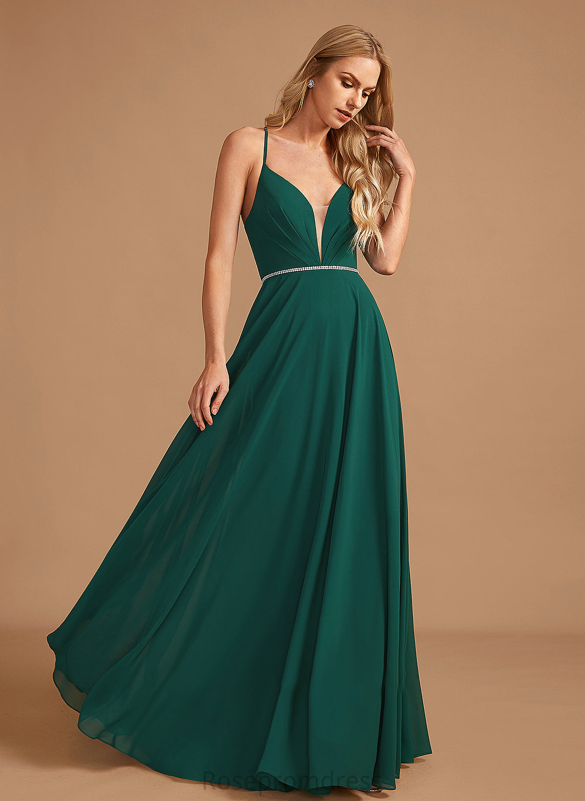 A-Line Floor-Length Neckline Silhouette Beading Fabric Embellishment Length V-neck Isabella Floor Length Sleeveless Bridesmaid Dresses