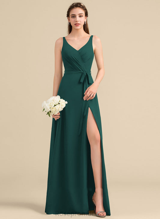 Bow(s) Neckline Floor-Length Embellishment A-Line Fabric SplitFront Ruffle Length Silhouette V-neck Kaylynn Bridesmaid Dresses