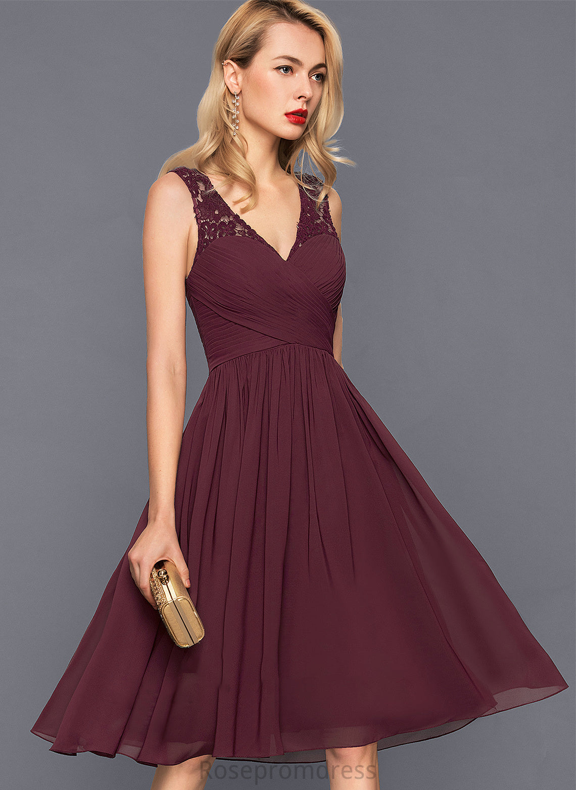 Knee-Length V-neck Length Silhouette A-Line Fabric Ruffle Neckline Embellishment Jessica Sleeveless Floor Length Bridesmaid Dresses