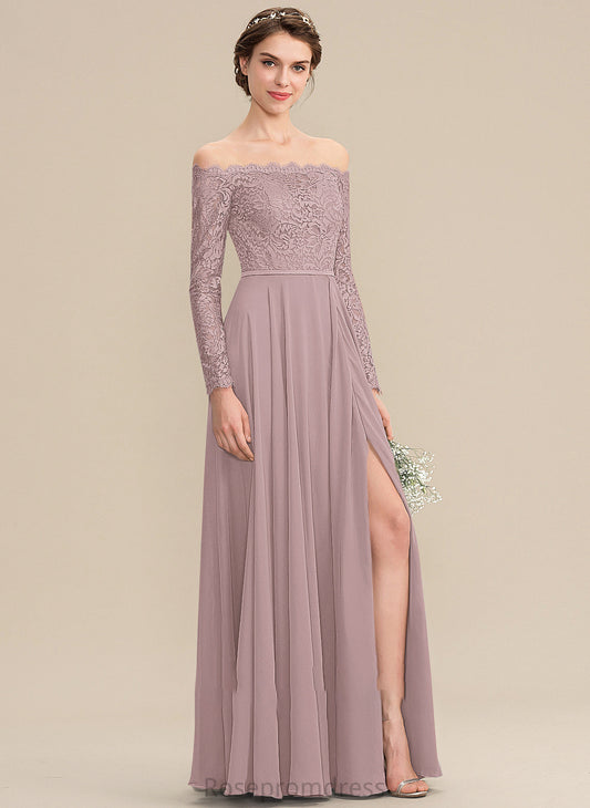 Embellishment Fabric Length Silhouette A-Line SplitFront Neckline Off-the-Shoulder Floor-Length Madisyn A-Line/Princess Natural Waist Bridesmaid Dresses