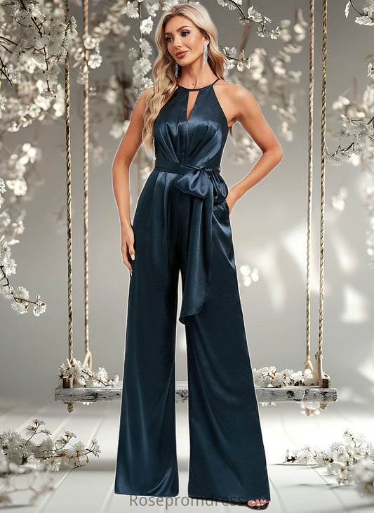 Elliana Jumpsuit/Pantsuit Halter Floor-Length Stretch Satin Bridesmaid Dress DSP0025805