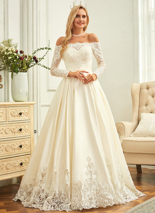Sequins Satin Wedding Dresses Beading Sweep Wedding Dress Train Ball-Gown/Princess Deborah With
