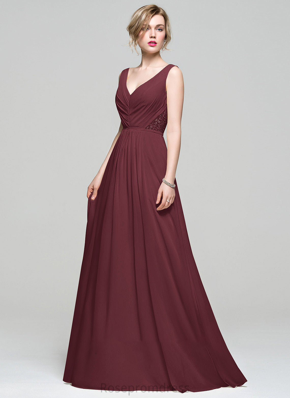 Fabric Sequins V-neck Embellishment Floor-Length Beading Silhouette Lace Neckline Length Ruffle A-Line Bridesmaid Dresses